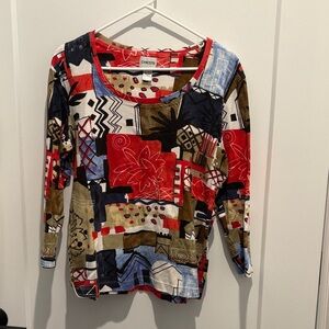 Chico's Red and Blue Patterned Top